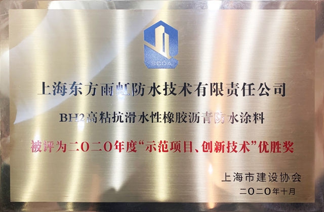 东方雨虹(ORIENTAL YUHONG)荣获2020年度“示范项目、创新技术”奖