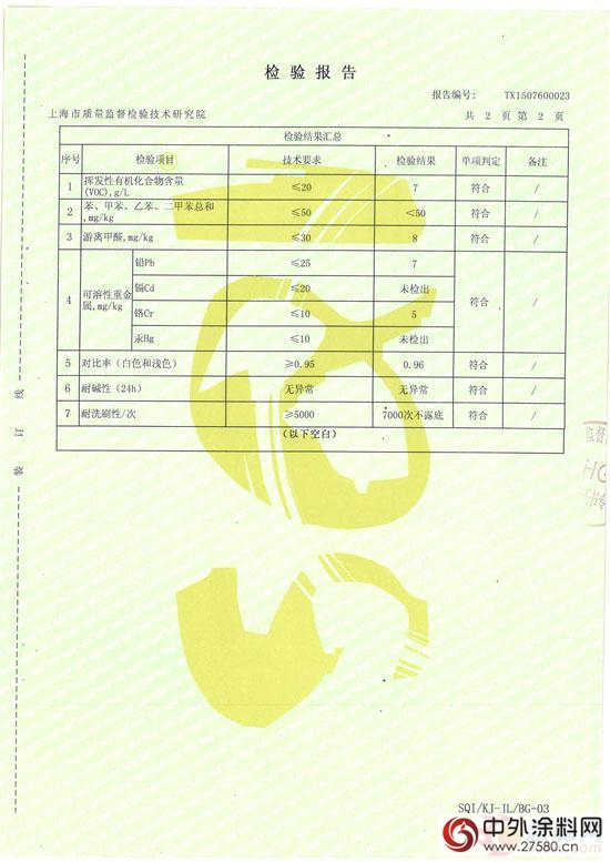 汇丽儿童漆抽查结果优于国家标准且符合社团标准"116117"