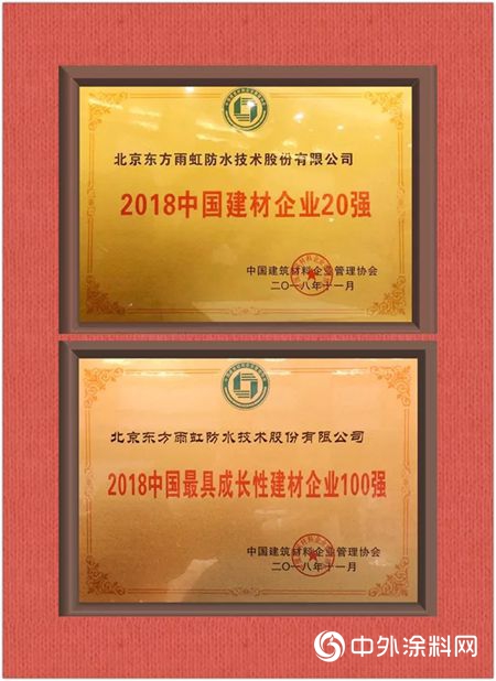东方雨虹获评2018中国建材企业20强"130604"
