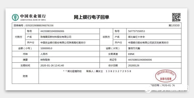 勠力同心抗击疫情，展辰新材向湖北捐赠100万元