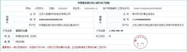 支援武汉疫情防控，久诺集团捐赠100万元