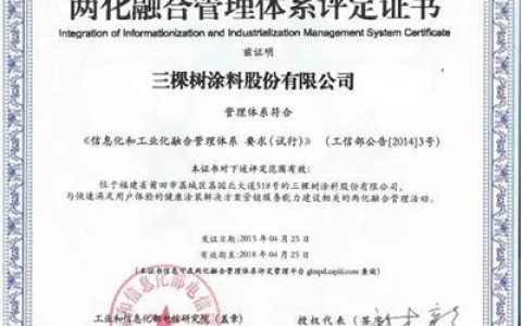 三棵树“两化融合”经验获评福建省工业企业质量标杆