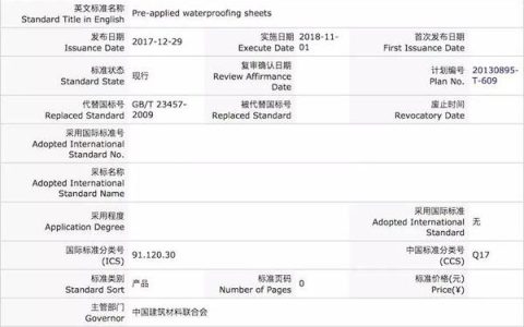 防水领域4项新国标发布 2018年11月1日实施"
125845"