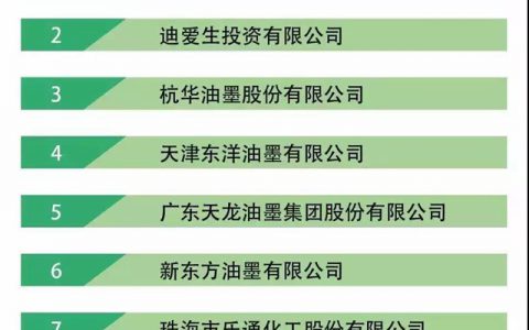 洋紫荆油墨蝉联2018年全国油墨行业产量和销售收入排名榜首！