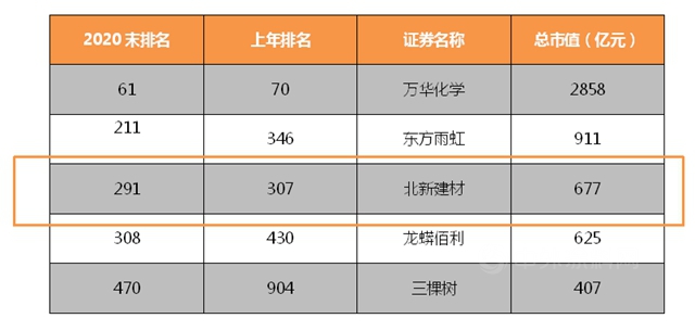 三棵树东方雨虹北新建材万华龙蟒佰利挺进中国上市公司市值500强