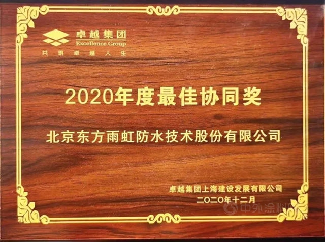 东方雨虹(ORIENTAL YUHONG)荣获卓越集团"2020年度最佳协同奖”