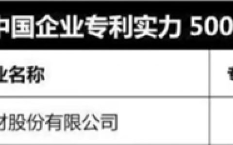 北新建材荣登 2020中国企业专利实力500强143位