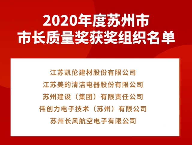 全市最高质量荣誉！凯伦股份荣获2020年度苏州市市长质量奖