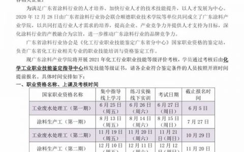 广东省涂料行业协会关于开展2021年化工行业职业技能等级评价的通知​