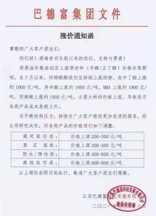 乳液又涨了！万华、巴德富、罗斯夫最新涨价函掀起新一轮涨价潮