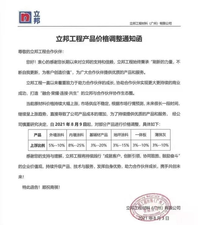 嘘！静一下！立邦工程涂料二次涨价……