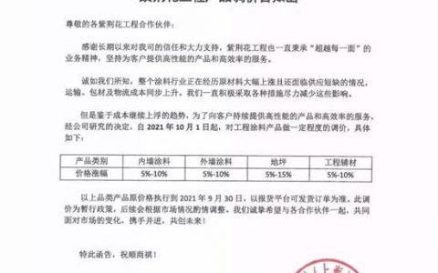 10月起，这些涂料企业开始涨价