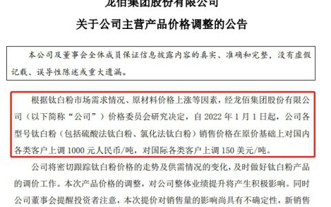 钛白粉为何成为涨价大赢家？龙佰集团、钛海科技再发调价函