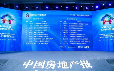 三棵树防水荣获“2021中国绿色建筑优选供应商”防水材料类第4名