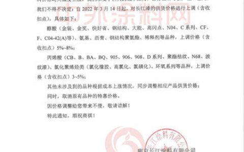 工业漆涨价函来袭！长江涂料/金陵/关西/三峡/大桥/光辉/圣工/一桥/美达承压宣涨，首次中国涂料行业利润预警发布！