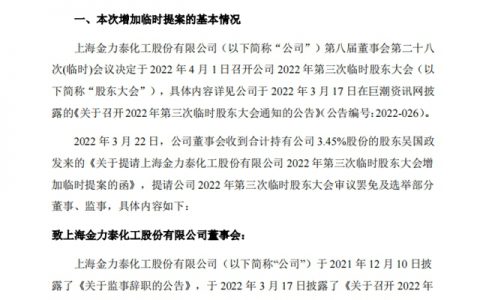 谁会被罢免？金力泰高层大“地震”！第四大股东提议“换人”