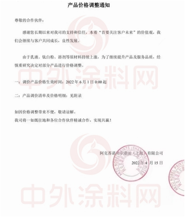 原料飙涨！PPG/阿克苏诺贝尔/立邦/关西/海虹老人等巨头集体涨价