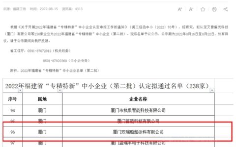 厦门双瑞入选福建省“专精特新”企业名单