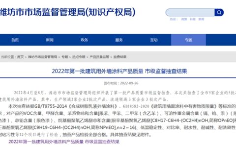 山东省潍坊市公布2022年第一批建筑用外墙涂料产品质量 市级监督抽查结果