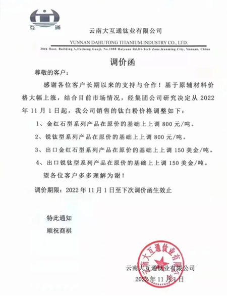 双十一，近20家钛白粉普涨800元，真正的薅羊毛即将开始