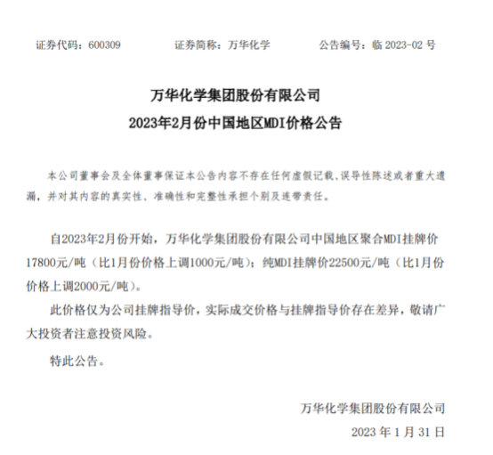 乳液2023首涨！钛白粉MDI第二涨！万华/巴斯夫/巴德富/保立佳/龙佰/科慕等掀起涨价风暴