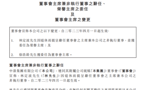 中漆集团新帅上任！林定波退休，徐浩铨接任