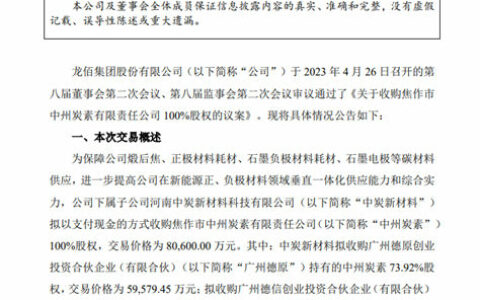 豪掷逾8亿收购中州炭素！龙佰集团布局新能源全面提速