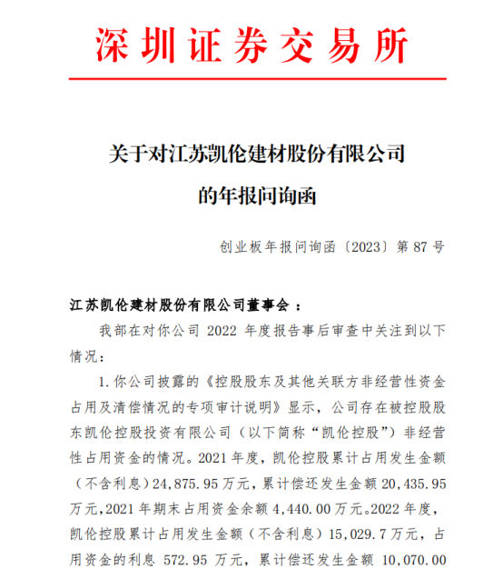 资金占用被追问！凯伦股份收年报问询函，7大问题成焦点