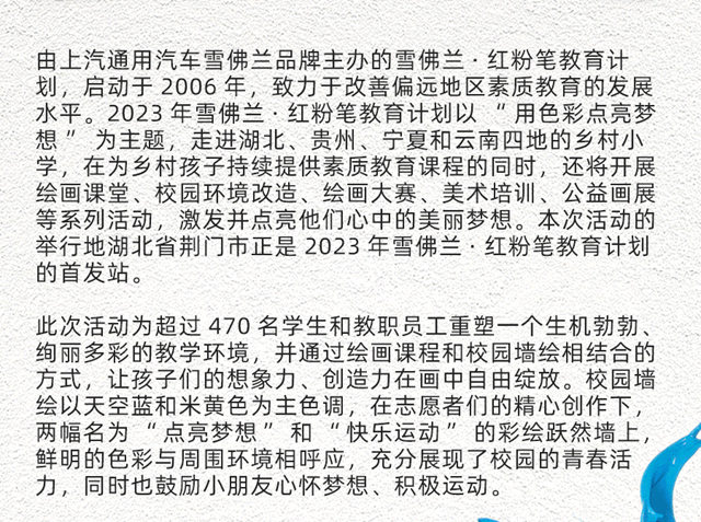 PPG“多彩社区”项目助力湖北省荆门市草场小学“用色彩点亮梦想”