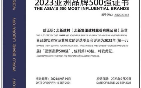 位次再提升！北新建材再次蝉联亚洲建材品牌三强