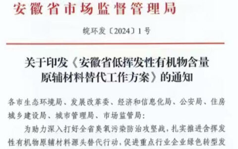 应替尽替！安徽出台方案促推低VOCs含量涂料源头替代