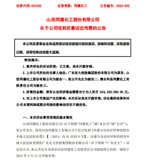 同德化工惹官司！卖子公司价高者得，还是该履行契约精神？