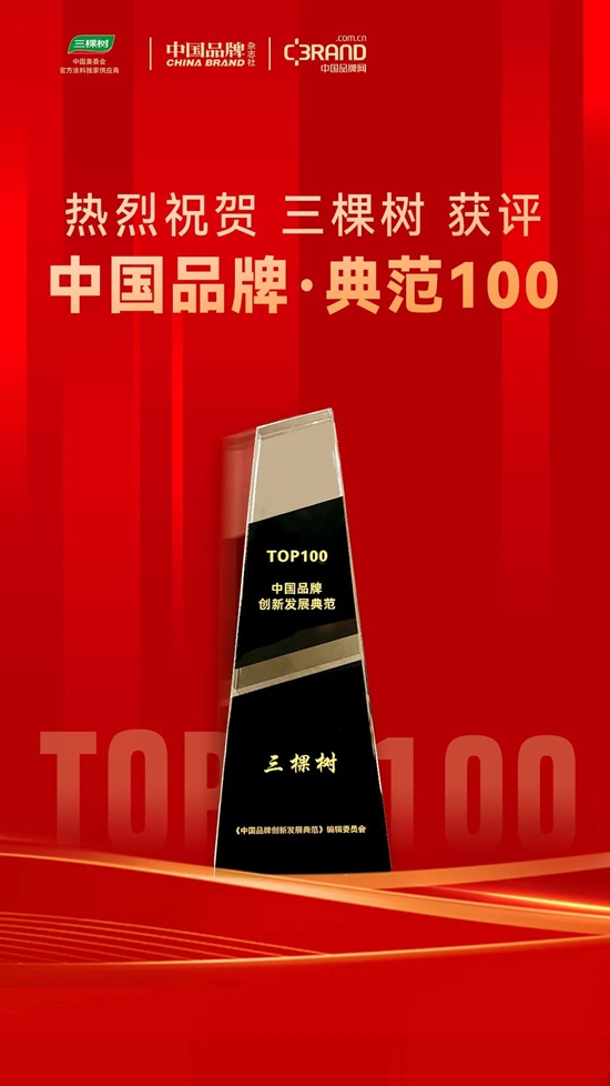 首批！三棵树获评“中国品牌创新发展典范TOP100”