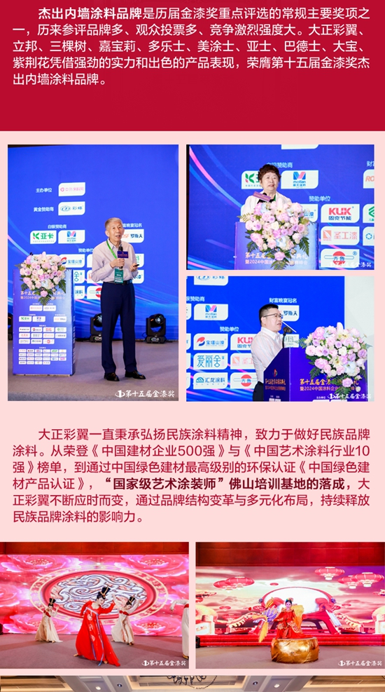 大正彩翼荣获第十五届“杰出内墙涂料品牌”殊荣