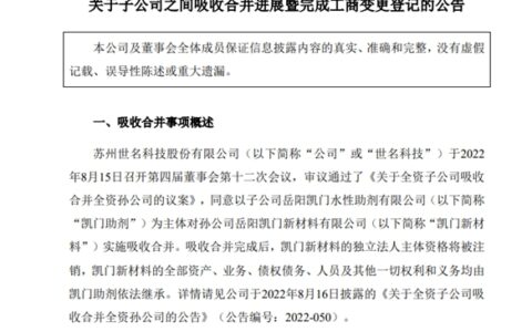 世名科技创始人退隐新总裁上任！全资子公司完成吸收合并全资孙公司