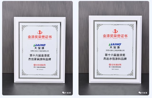 大宝漆实力斩获第十六届金漆奖双项殊荣