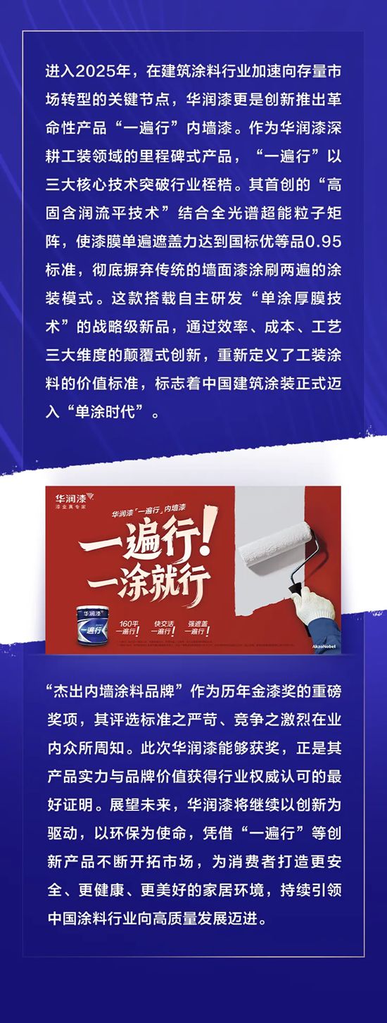 华润漆斩获第十六届金漆奖杰出内墙涂料品牌