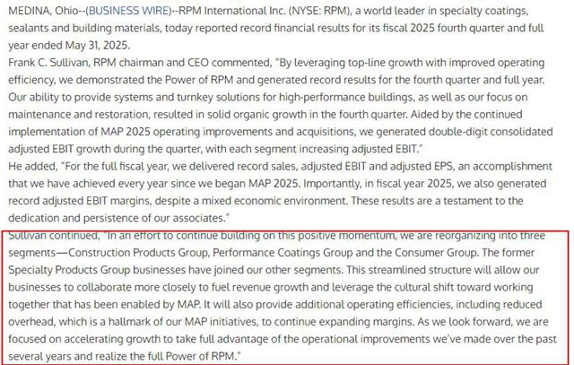 业务重组！RPM发布最新高层任命