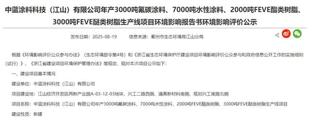 中蓝涂料万吨级涂料项目瞄准行业新风口？