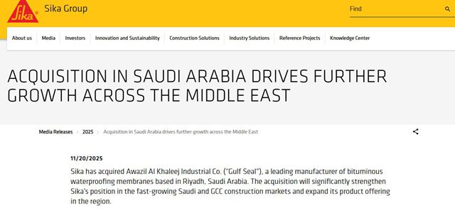西卡收购Gulf Seal，中东防水市场迎来“大地震”