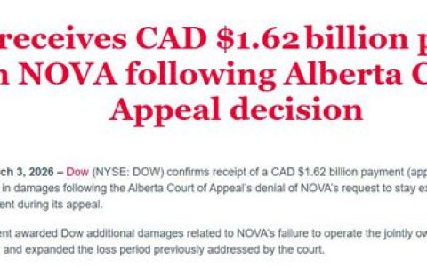 全年净亏损24亿美元的化工巨头 刚刚收到一笔13亿美元的“巨款”