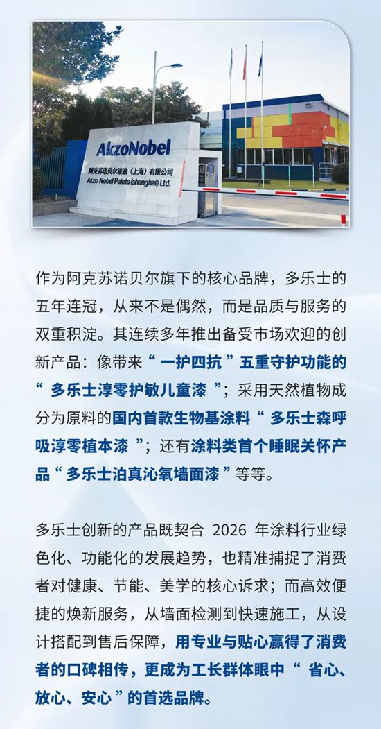 双奖傍身，五载领航！多乐士再获2026中国家居消费市场认可