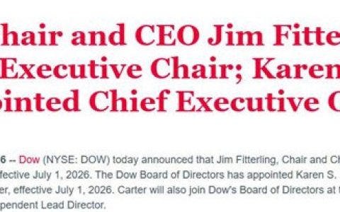 陶氏资深女将晋升掌舵人 前CEO转任执行董事长