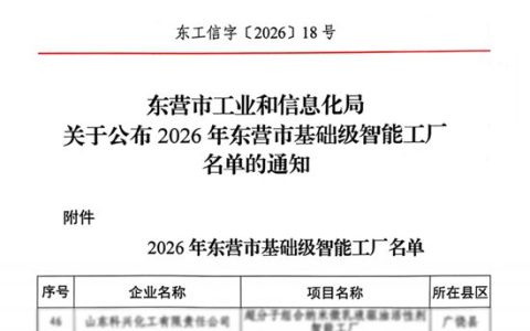 聚东新材料入选2026年东营市基础级智能工厂