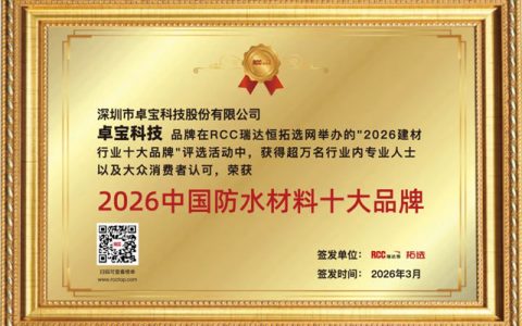 卓宝科技荣膺 “2026中国防水材料十大品牌”