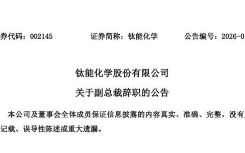 钛能化学副总裁辞职，年薪79万垫底高管层