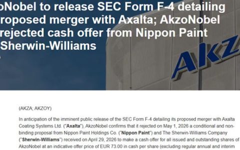 重磅！阿克苏诺贝尔拒绝立邦涂料和宣伟的现金收购提议