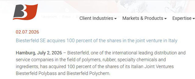 涂料原料分销格局生变!Biesterfeld全资控股两家意大利合资公司