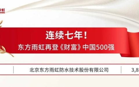 连续七年！东方雨虹再登《财富》中国500强