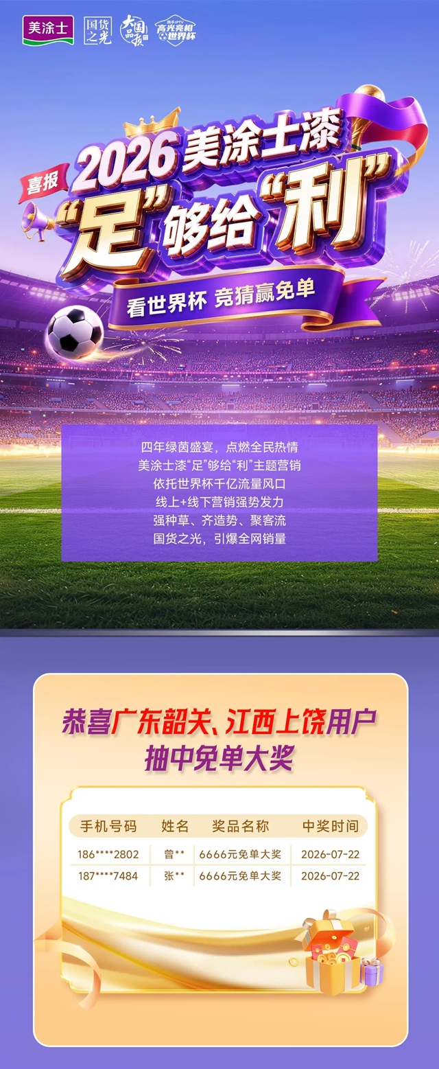 激情收官,燃动终端!美涂士世界杯大促战报来袭!